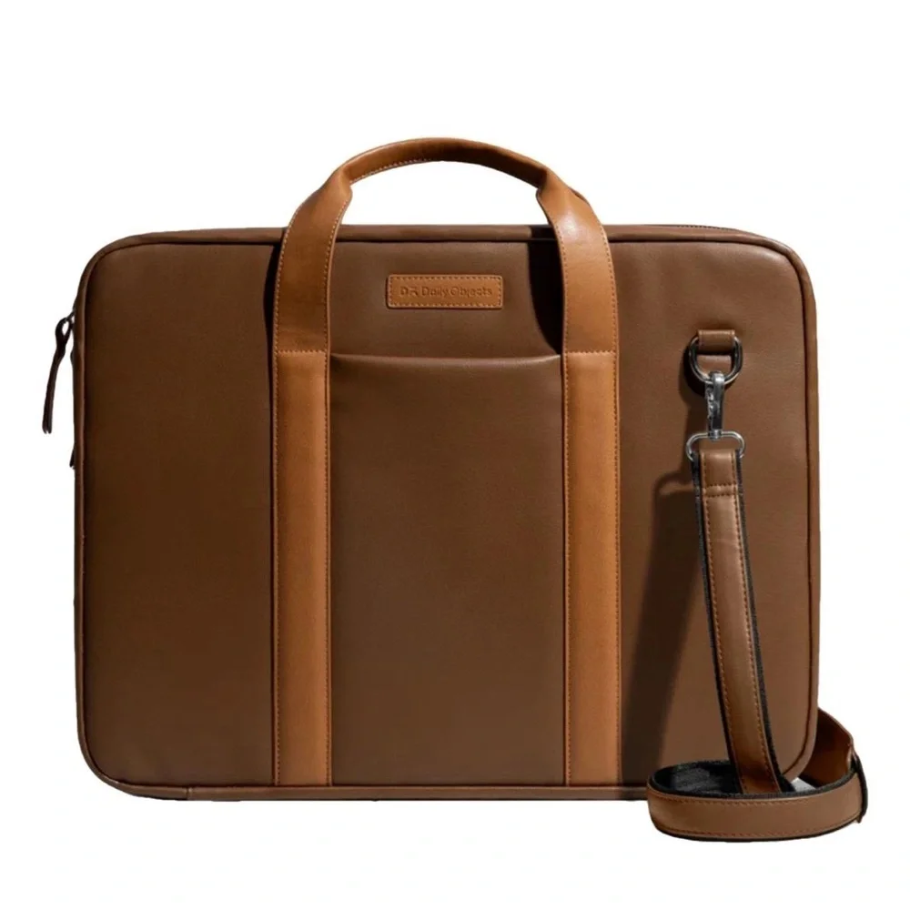 Elegant Tan Vegan Leather Laptop Bag for Men